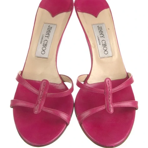 Jimmy Choo Pink Leather Slides - Picture 2 of 11